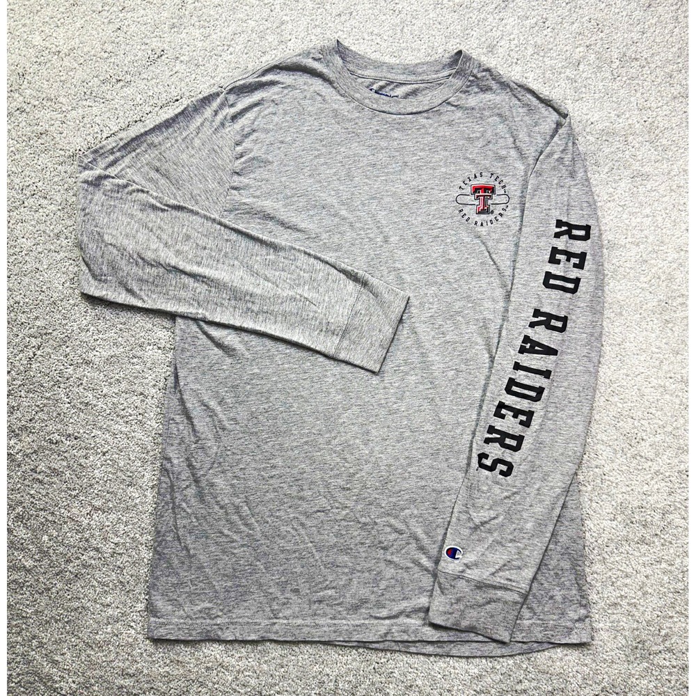 Champion Texas Tech Red Raiders Long Sleeve T-Shirt Mens XL Gray Sleeve Print